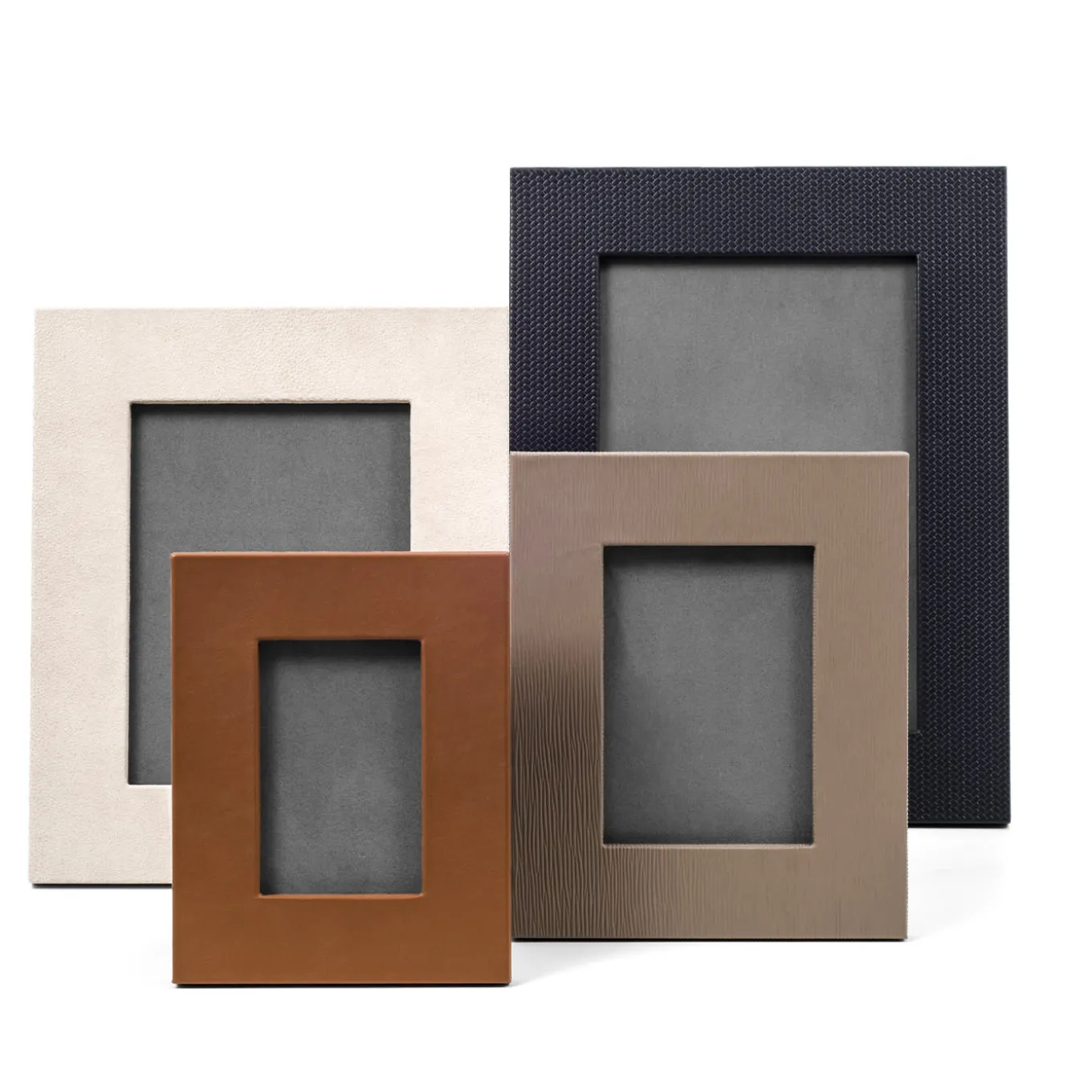 Cornice rettangolare piccola in pelle color taupe