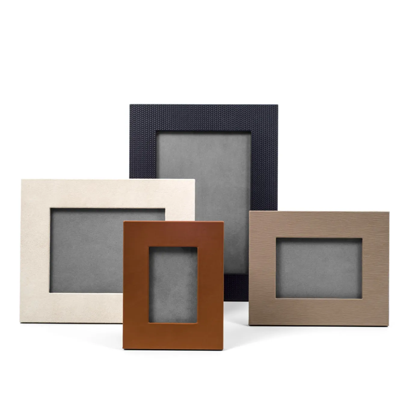 Cornice rettangolare piccola in pelle color taupe