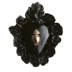 CUORE IN CERAMICA SMALTATO NERO PUNK ROSE