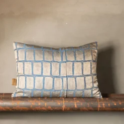 Cuscino Asplenio rettangolare a motivi blu e beige