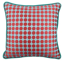 Cuscino Carrè azzurro e rosso in tessuto jacquard a pois