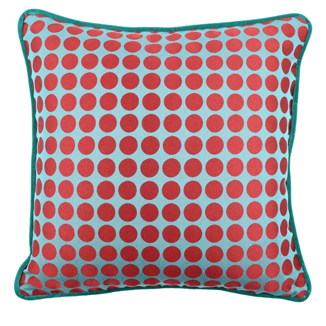 Cuscino Carrè azzurro e rosso in tessuto jacquard a pois