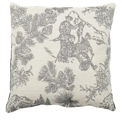 Cuscino Carré bianco e nero in tessuto toile de jouy jacquard