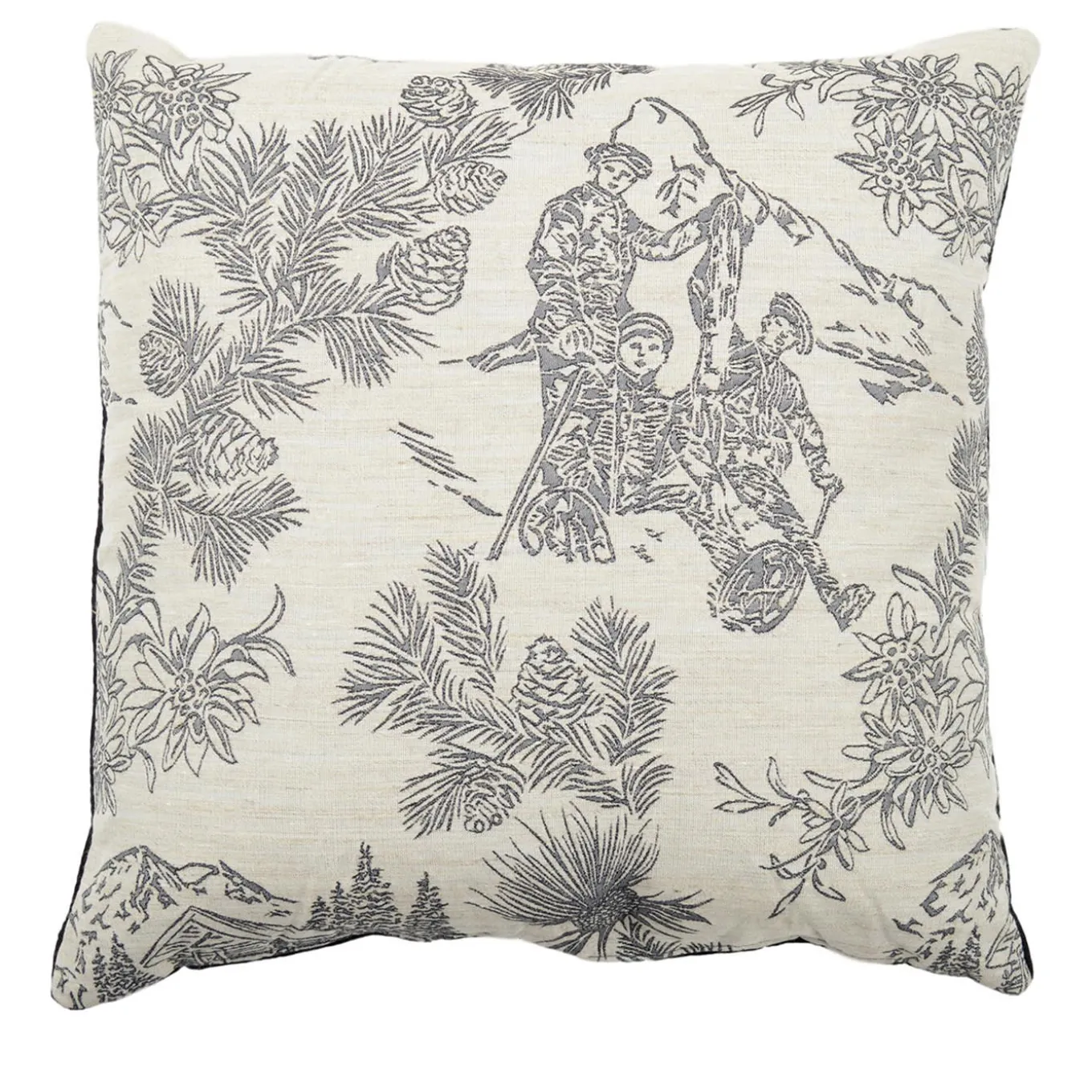 Cuscino Carré bianco e nero in tessuto toile de jouy jacquard