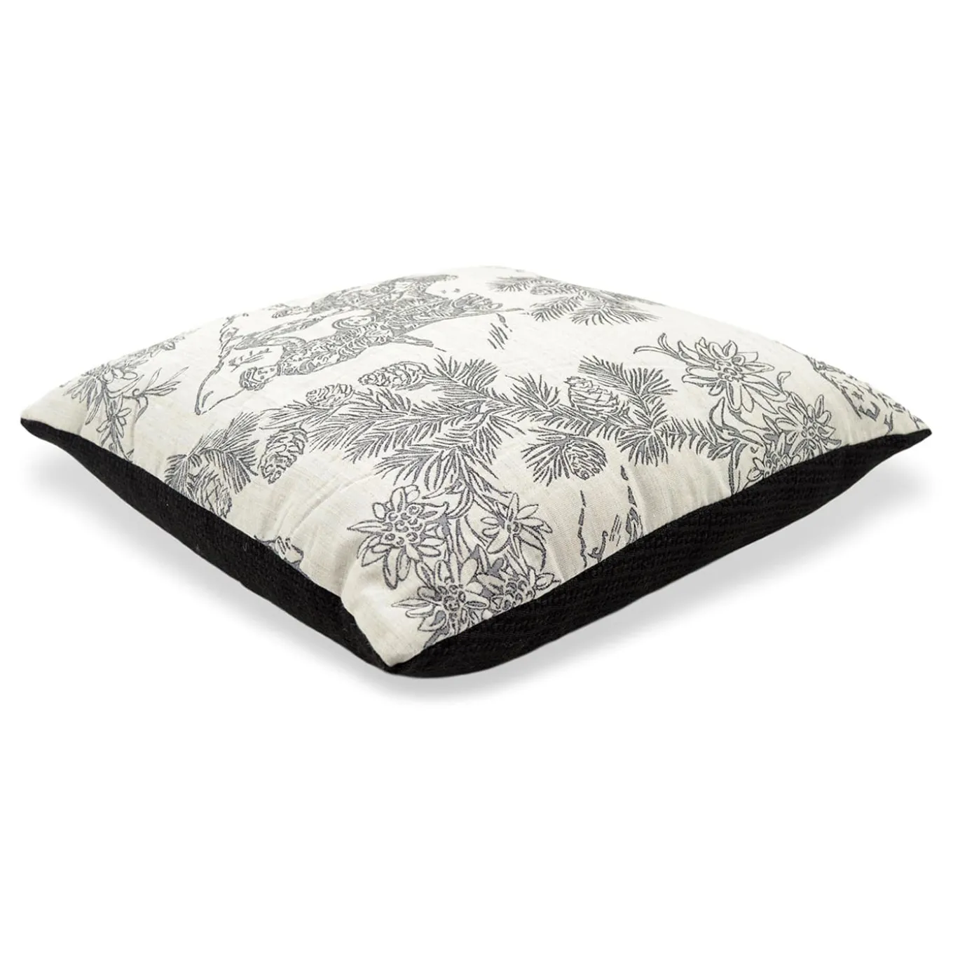 Cuscino Carré bianco e nero in tessuto toile de jouy jacquard