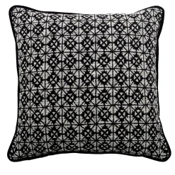 Cuscino Carrè bianco e nero in tessuto jacquard geometrico