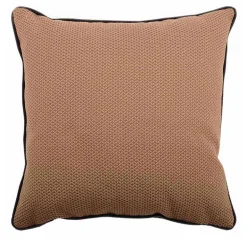 Cuscino Carré in tessuto jacquard marrone con piping in velluto