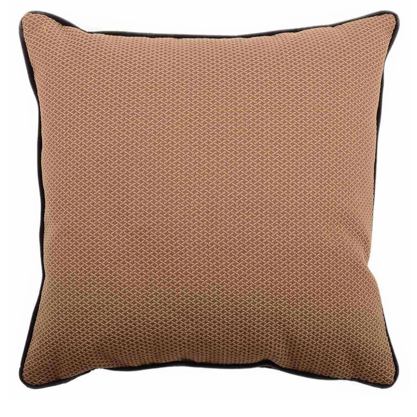Cuscino Carré in tessuto jacquard marrone con piping in velluto