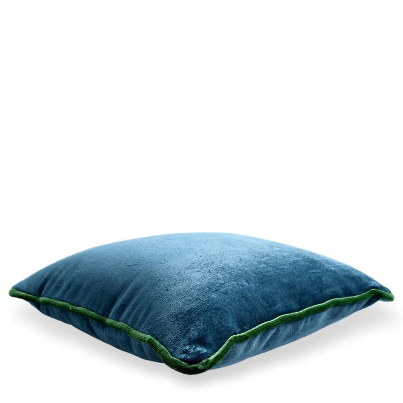Cuscino Carrè quadrato blu in lino e velluto di seta
