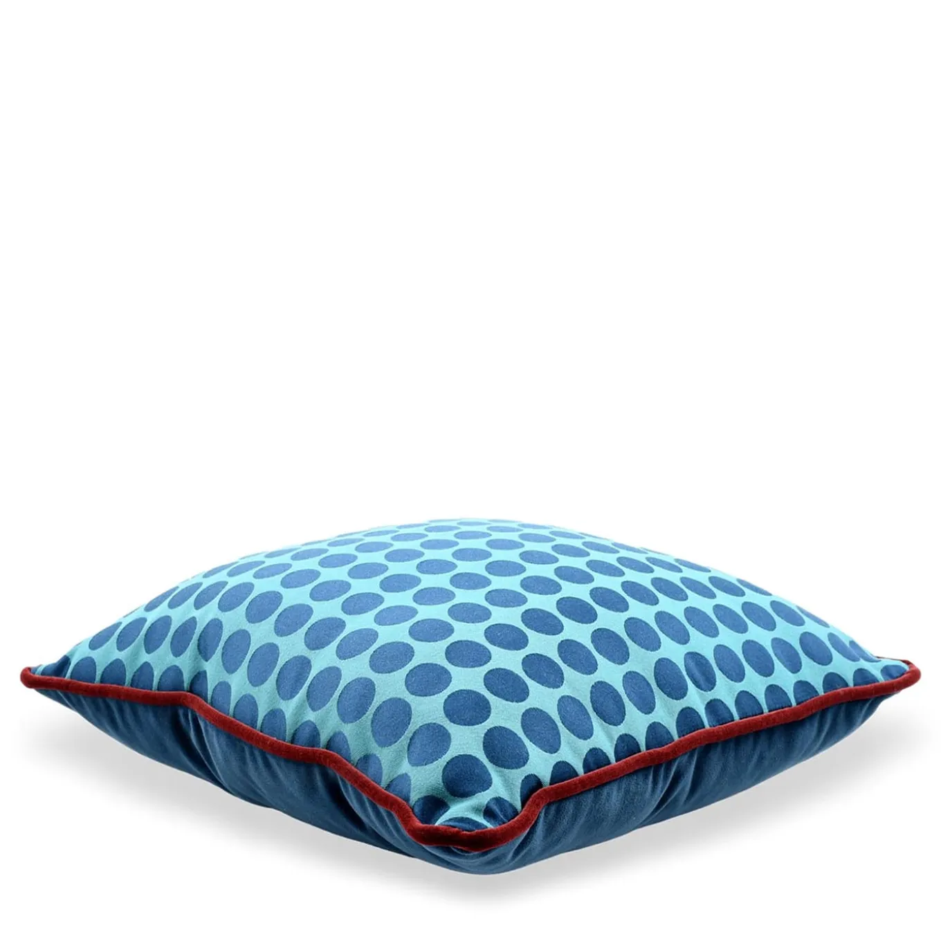 Cuscino Carrè turchese e blu in tessuto jacquard a pois