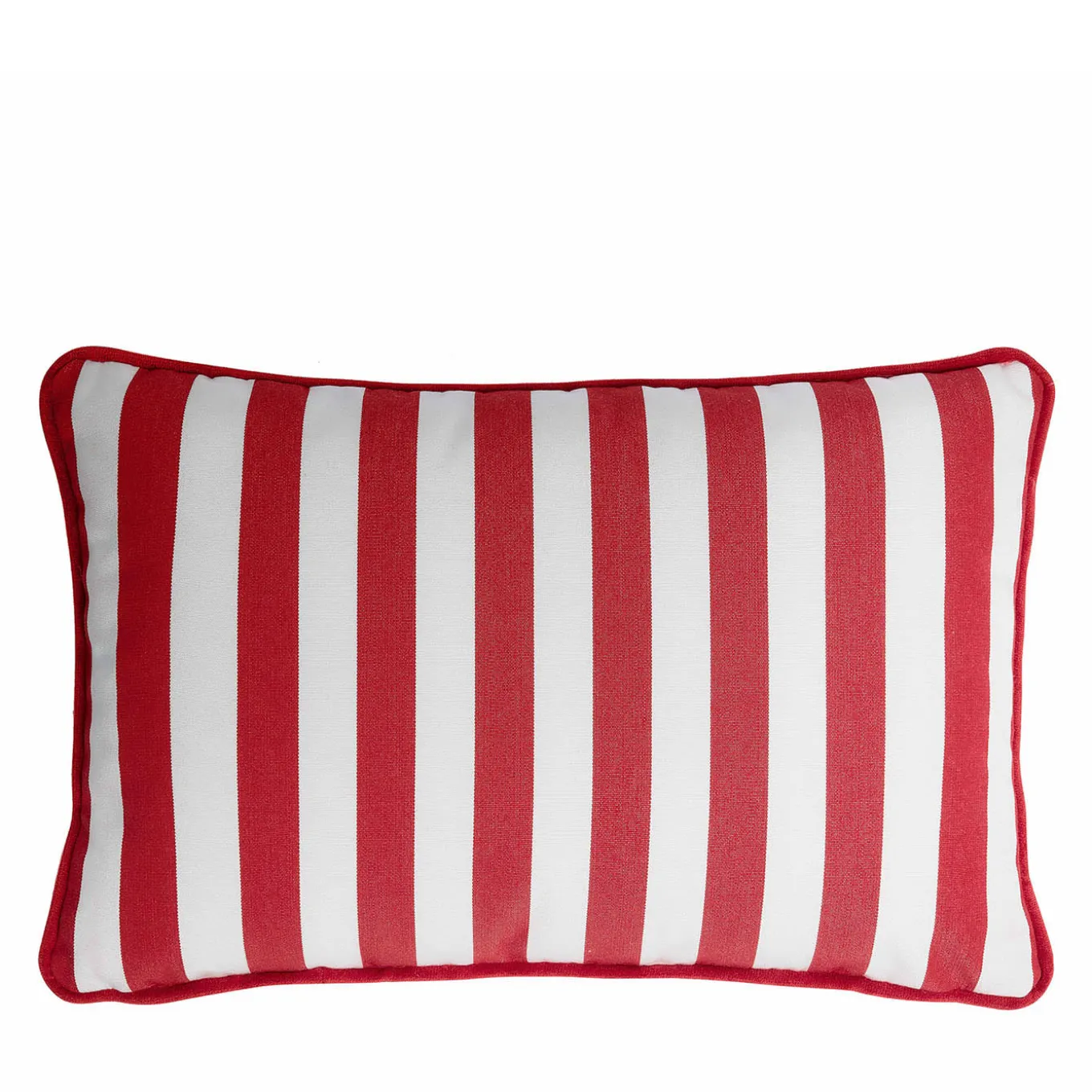 Cuscino da esterno Happy a righe bianche e rosse