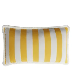 Cuscino da esterno Happy bianco e giallo con frange