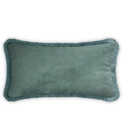 Cuscino Happy in velluto bianco e verde verde acqua per coppie