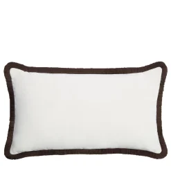 Cuscino Happy rettangolare in velluto bianco con frange marroni