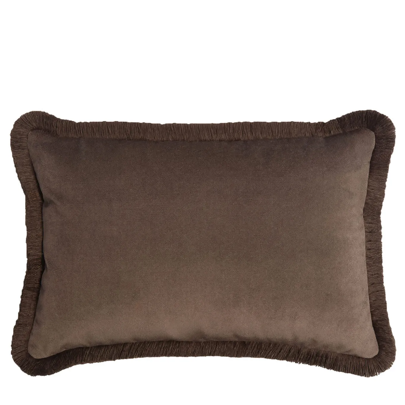 Cuscino Happy rettangolare marrone con frange