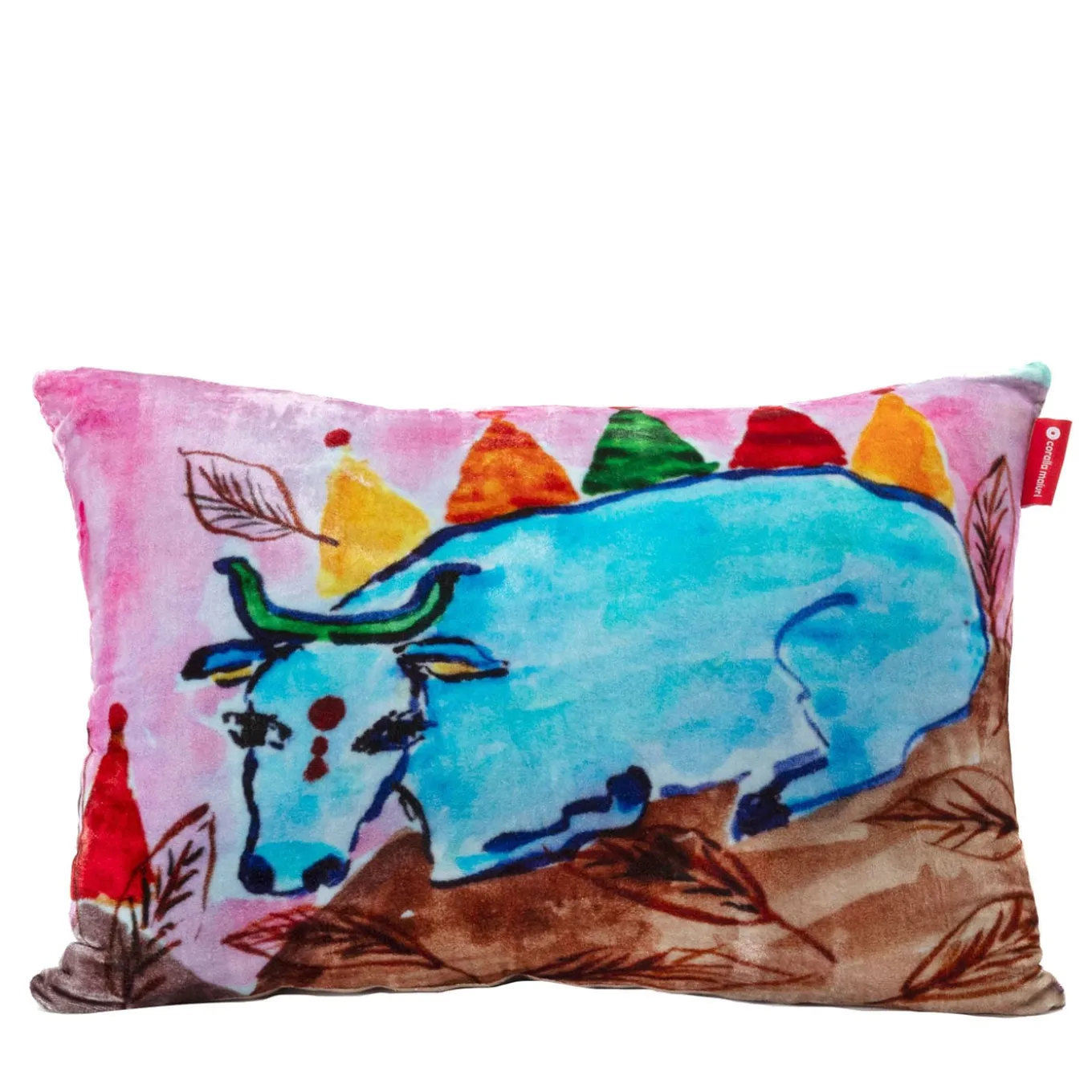 Cuscino imbottito in velluto di seta blu e viola