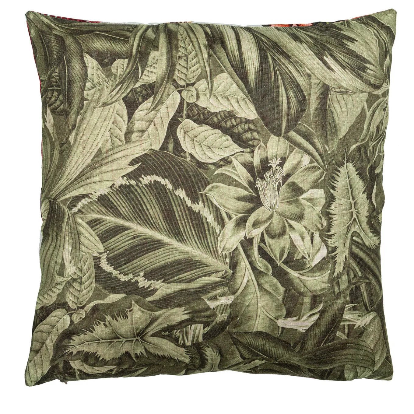 Cuscino in lino Animalia con pappagalli e strelitzie
