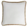 Cuscino in lino Happy bianco con frange beige