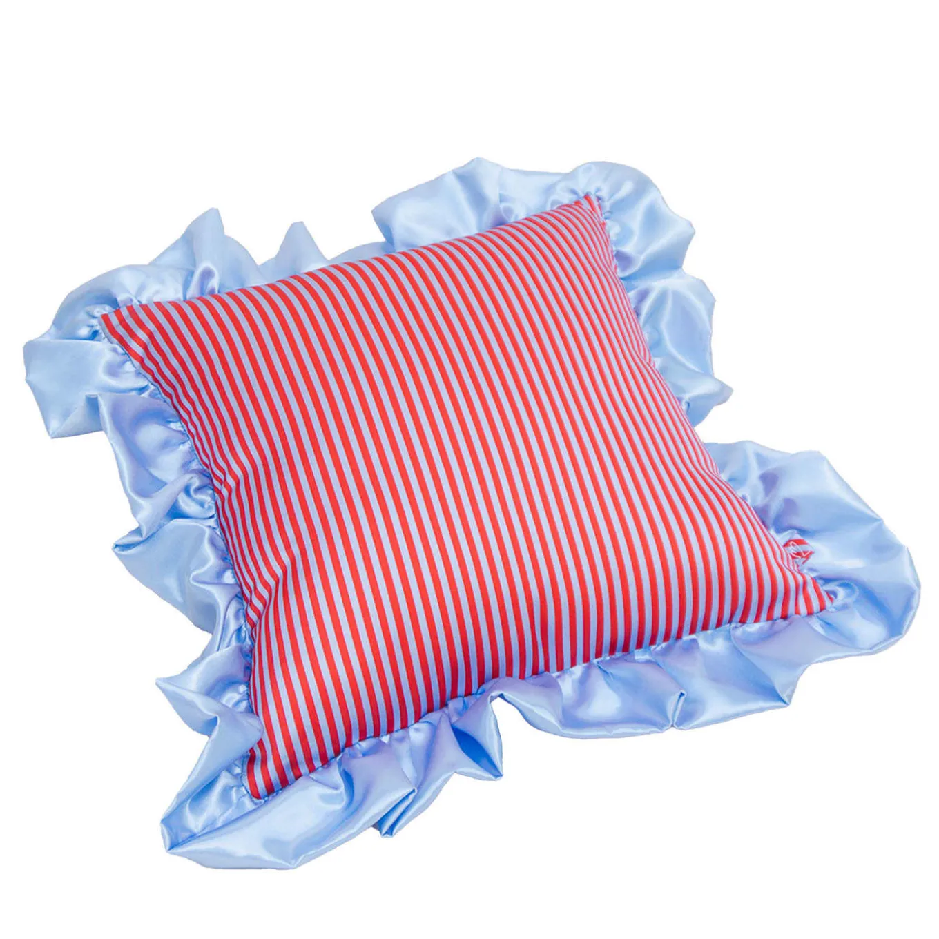 Cuscino in poliestere riciclato Bon Bon rosso e azzurro