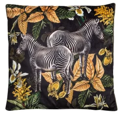 Cuscino in velluto Animalia con zebra e fiori gialli