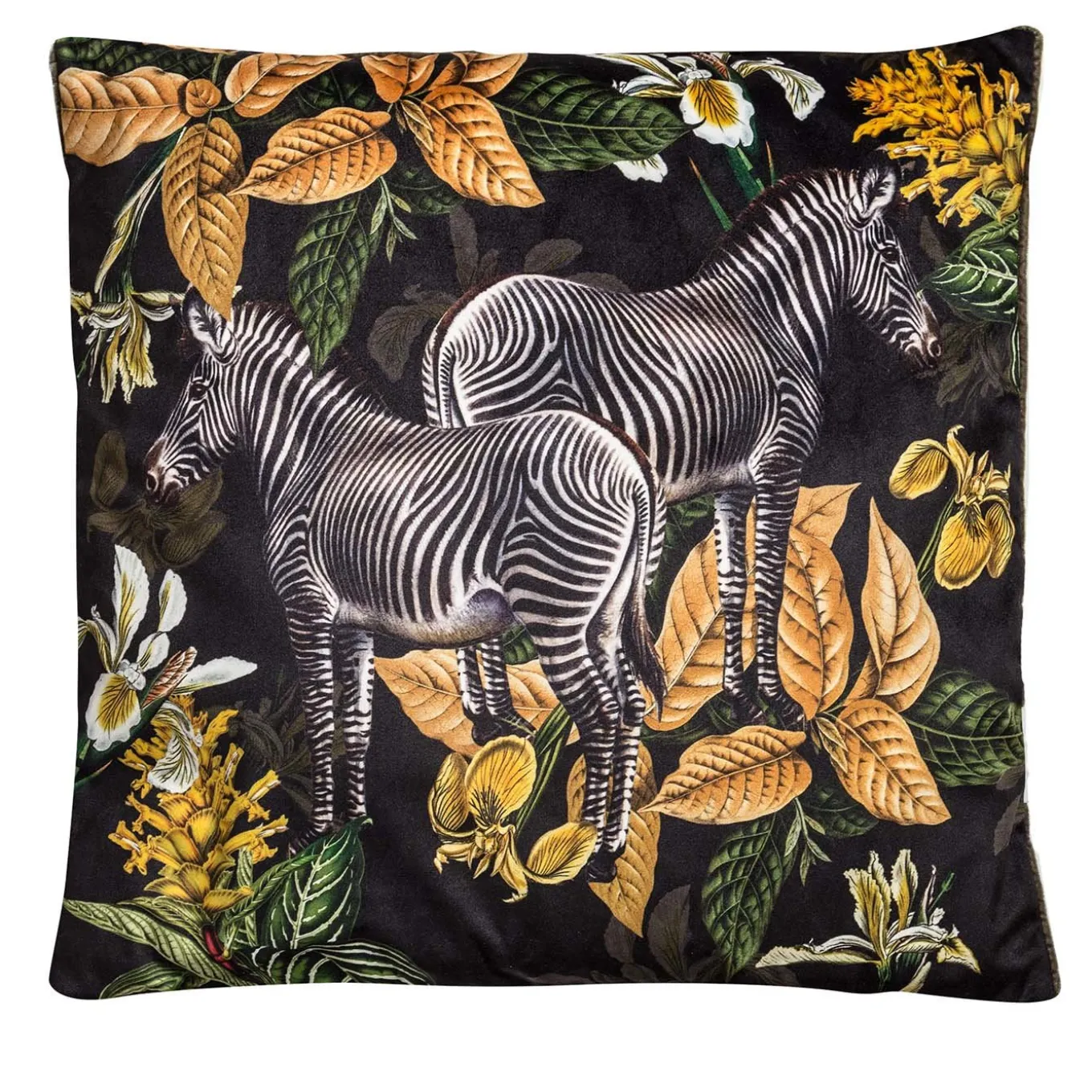 Cuscino in velluto Animalia con zebra e fiori gialli