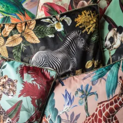 Cuscino in velluto Animalia con zebra e fiori gialli