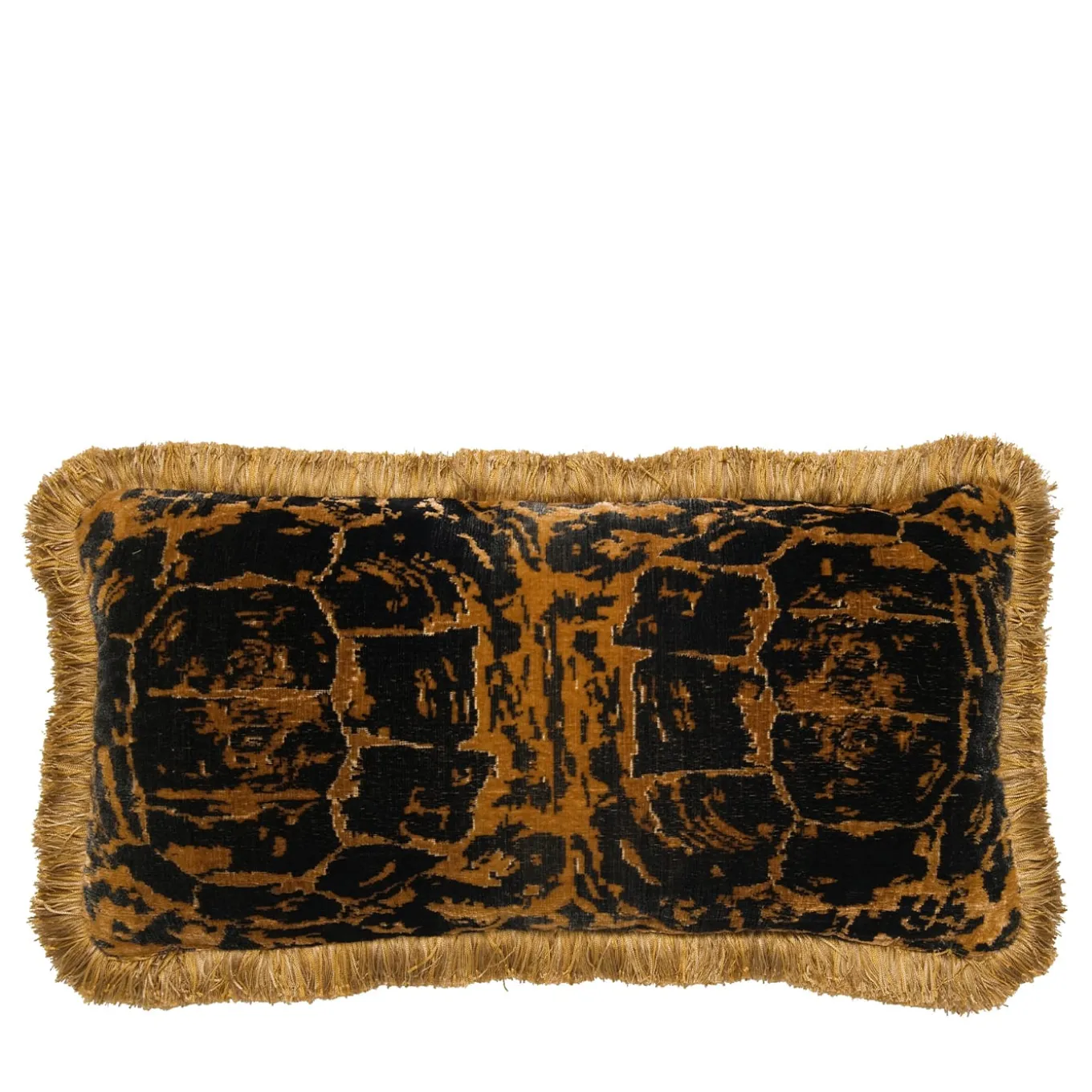 Cuscino in velluto tartaruga fatto a mano con rifiniture in marabù