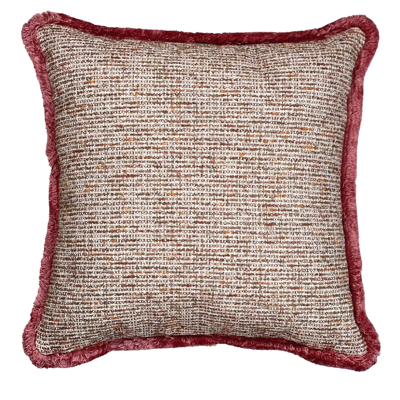Cuscino Quadrato in Bouclé Rosa con Frange