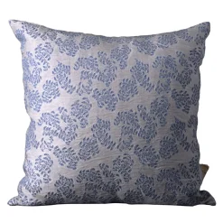 Cuscino quadrato Murcia in jacquard floreale argentato e blu