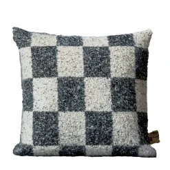 Cuscino quadrato Ronce a scacchi bianchi e neri in mohair