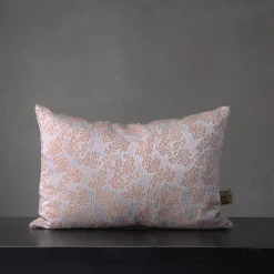 Cuscino rettangolare Murcia in jacquard argentato e marrone con motivo floreale