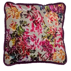 Cuscino reversibile in fantasia floreale e velluto bordeaux