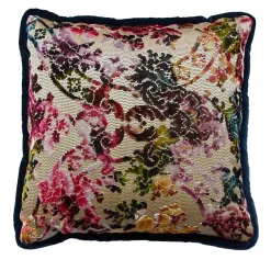 Cuscino reversibile in velluto blu notte e fantasia floreale
