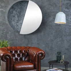 Eclisse specchio Grande rotondo decorato con resina spatolata argento