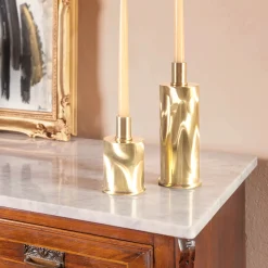 Elegante Portacandele Alto in Ottone Spazzolato