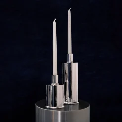Elegante portacandele corto in argento placcato