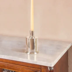 Elegante portacandele corto in argento placcato
