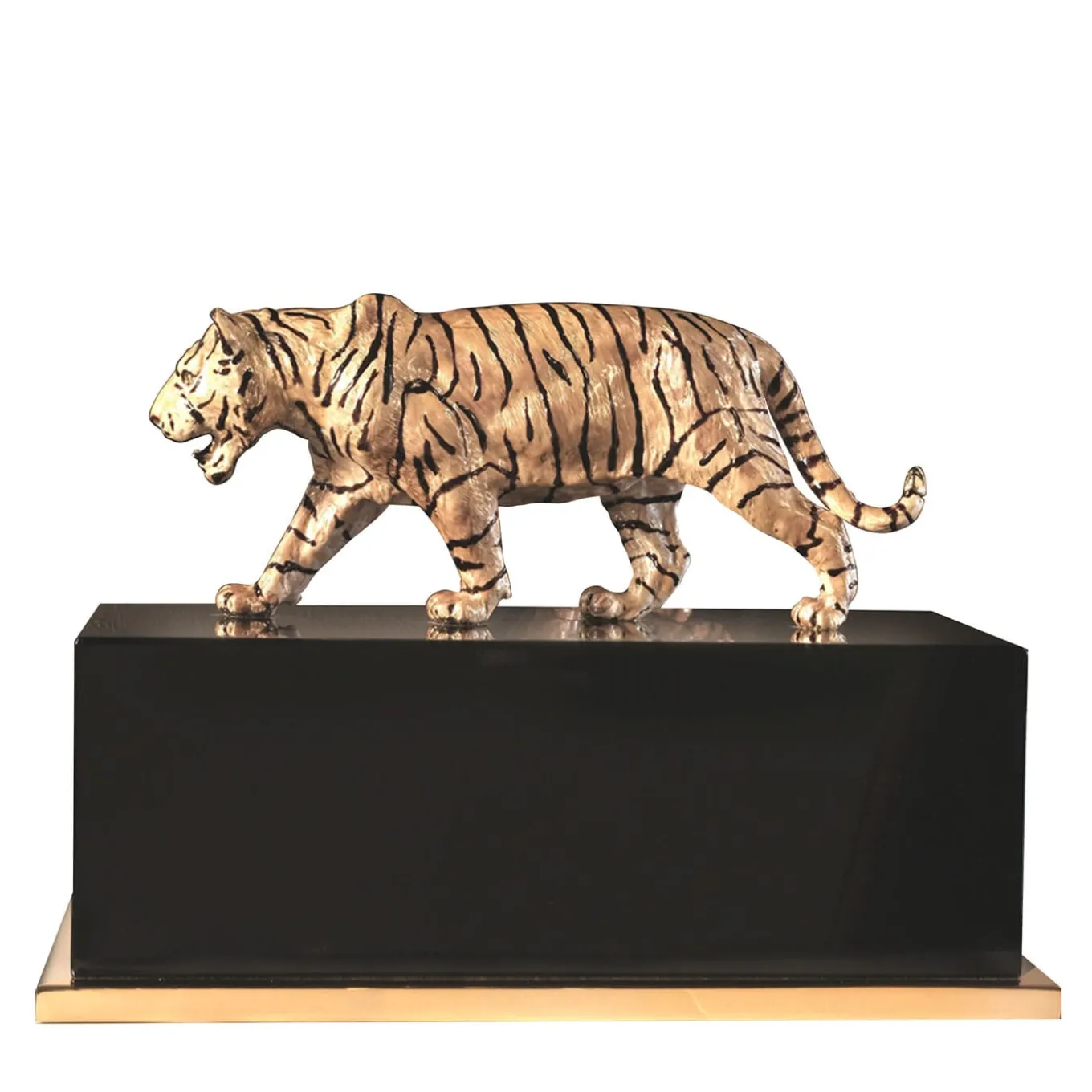 Figurina in ottone tigrato con base in lacca nera