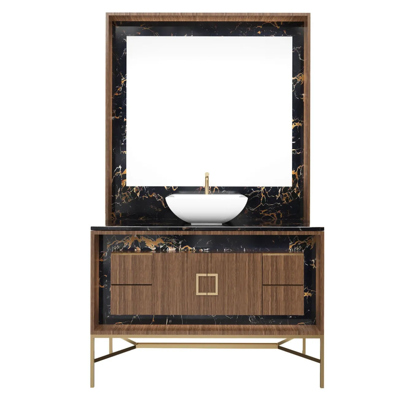 Frame S Port Laurent Mobile da bagno in marmo e legno con specchio