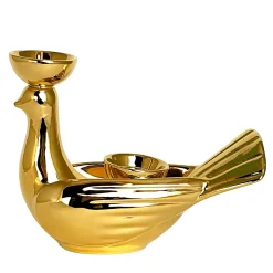 Grande Portacandela in Ceramica Fiamme Bestiali Colomba Dorata