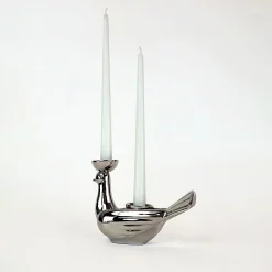 Grande Portacandela in Ceramica Fiamme Bestiali Colomba Platino