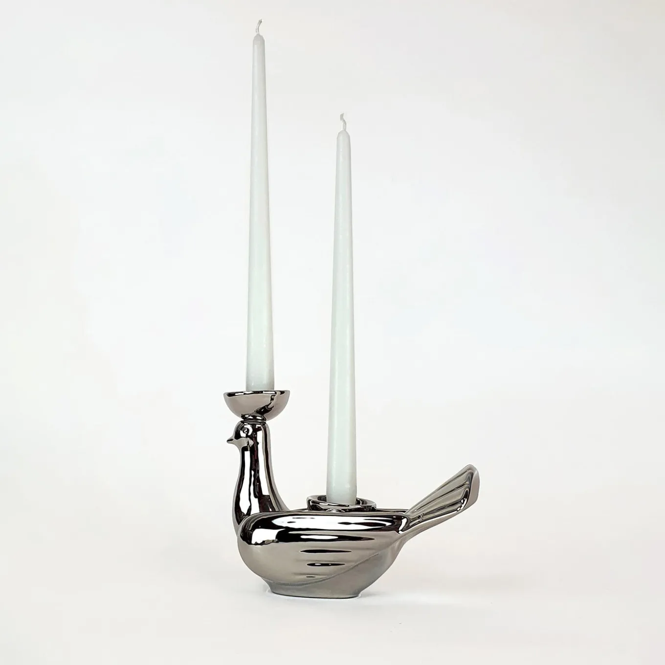 Grande Portacandela in Ceramica Fiamme Bestiali Colomba Platino