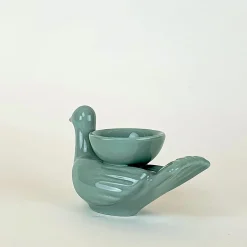 Grande Portacandela in Ceramica Fiamme Bestiali Colomba Blu Lavagna