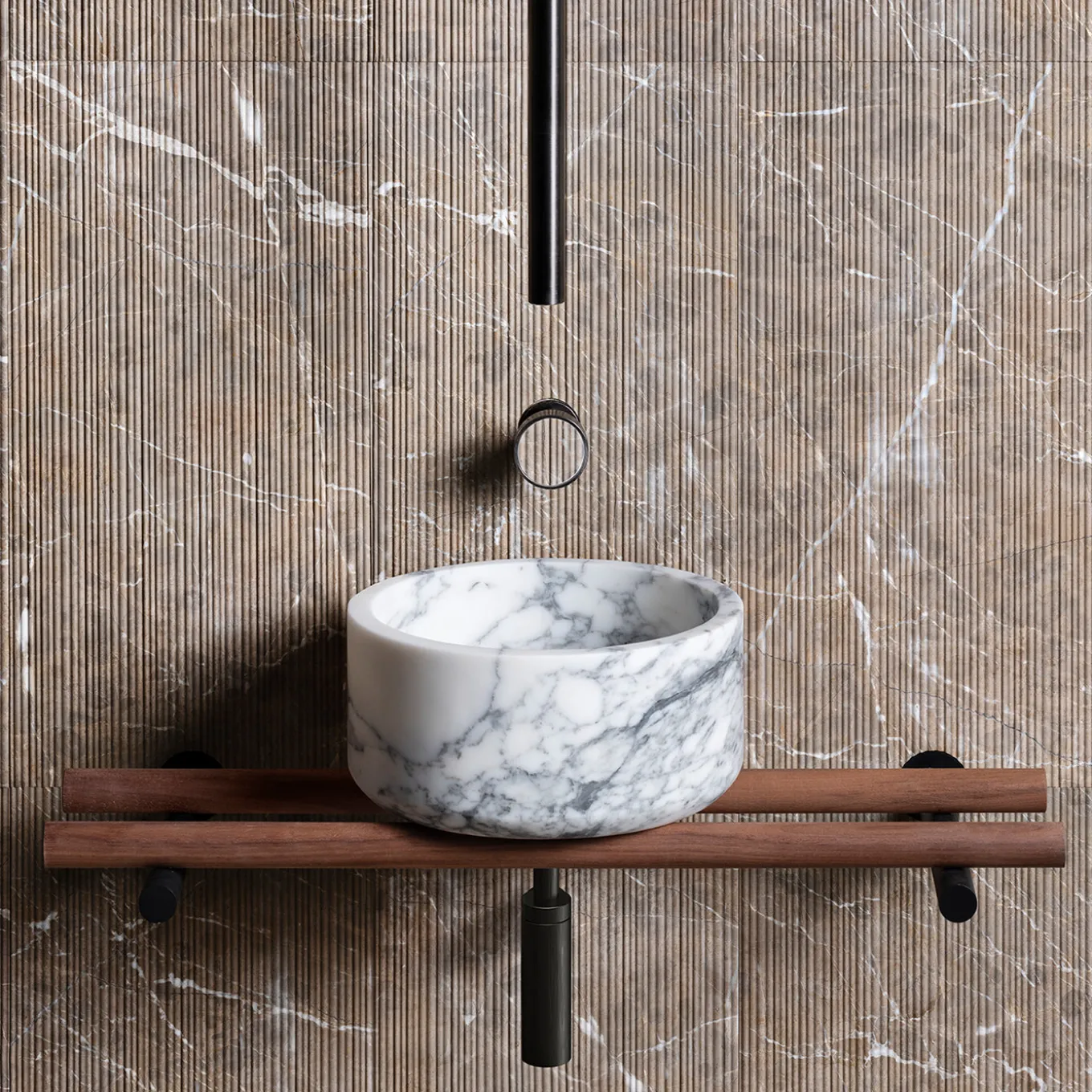 Lavabo in marmo rotondo a tubo per piano di lavoro