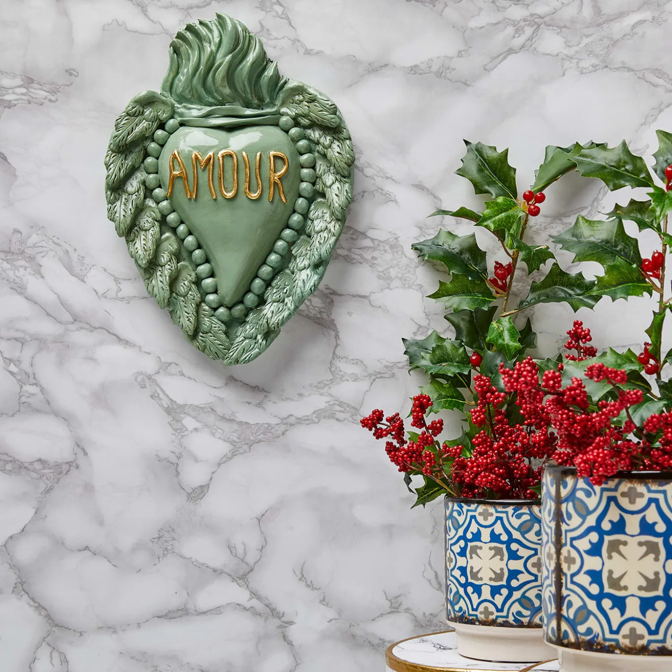 LE TEMPS DE L'AMOUR CUORE IN CERAMICA VERDE ACQUA