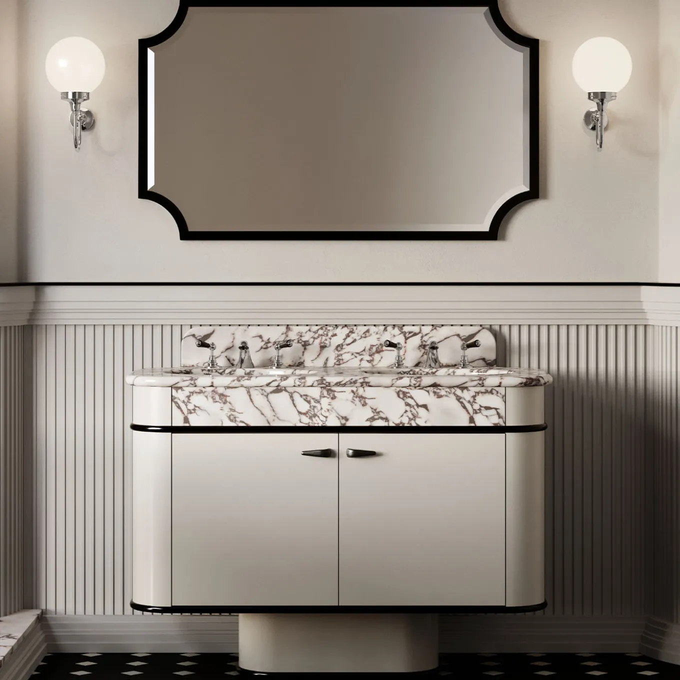 Mobile Portalavabo Liberty in Marmo Calacatta Viola e Legno Warm Gray