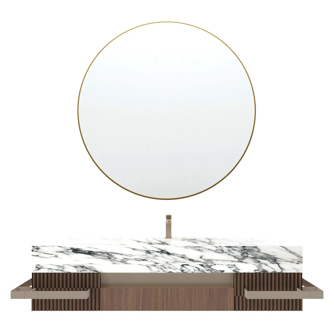Mobiletto da bagno in marmo e legno Revival Arabescato Vagli con specchio
