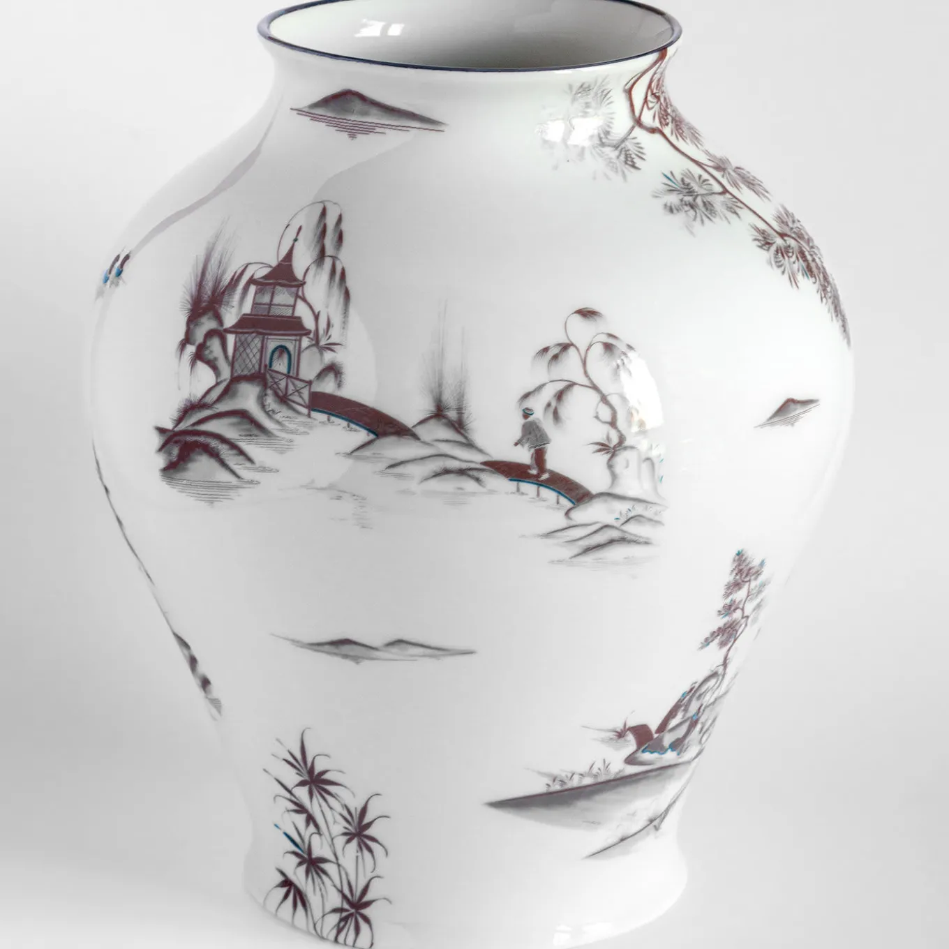 Natsumi Vaso anfora in porcellana con paesaggio giapponese h27cm
