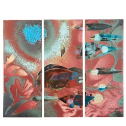 Pannello Decorativo in Ceramica a 3 Piastrelle "Alba e Pesci nel Mediterraneo"