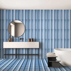 Piastrella Geometrie D’Ombra In Ceramica Blu Motivo A Linee